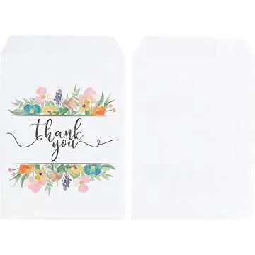 Juvale 100 Pack Paper Cookie Bags, 5 x 7 Inch for Party Favors, Treats, Candy, Wedding, Individual Bag with Floral Thank You Design, Mini Gift Bags for Snacks, Goodies