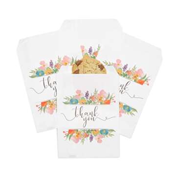Juvale 100 Pack Paper Cookie Bags, 5 x 7 Inch for Party Favors, Treats, Candy, Wedding, Individual Bag with Floral Thank You Design, Mini Gift Bags for Snacks, Goodies