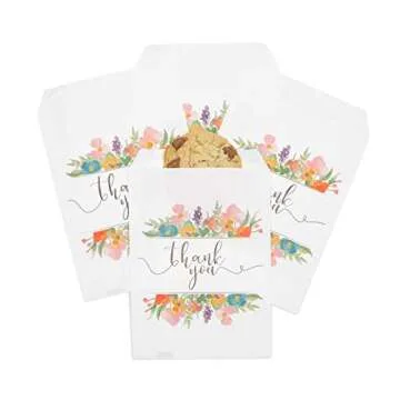 Juvale 100 Pack Paper Cookie Bags, 5 x 7 Inch for Party Favors, Treats, Candy, Wedding, Individual Bag with Floral Thank You Design, Mini Gift Bags for Snacks, Goodies