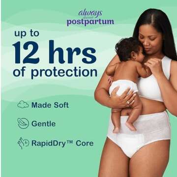 Always Discreet Postpartum Underwear for Women, Maximum Protection 14 CT Size L