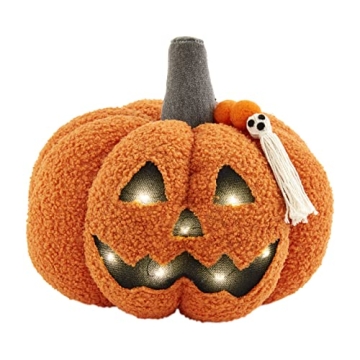 Mud Pie Sherpa Jack-o-Lantern Pillow for Halloween Decor