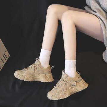 Mehlvdoy Women's Fashion Sport Breathable Mesh Platform Sneakers Casual Running Walking Shoes Size 6 Khaki