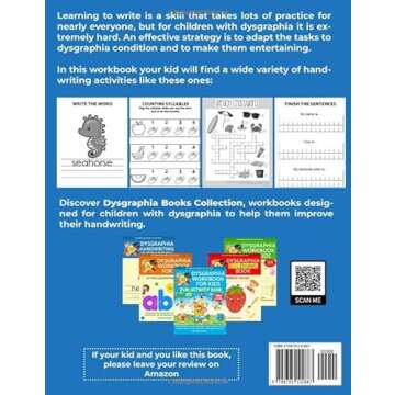 Dysgraphia: Handwriting workbook for kids. Tracing tasks, writing exercices, spelling words, missing letters, counting syllables, and crosswords. (Dysgraphia Books Collection)