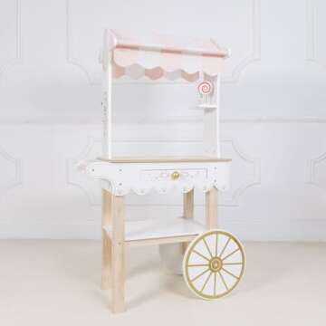 Le Toy Van - Educational Wooden Toy Role Play Tea & Treats Trolley | Girls Pretend Play Tea and Cakes Wooden Play Food Trolley (TV324)