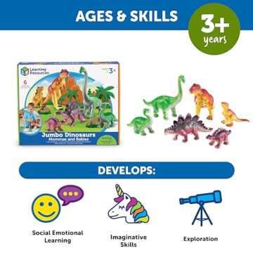 Learning Resources Jumbo Dinosaurs I Mommas and Babies I T-Rex, Stegosaurus, and Brachiosaurus, 6 Animals, multi-color