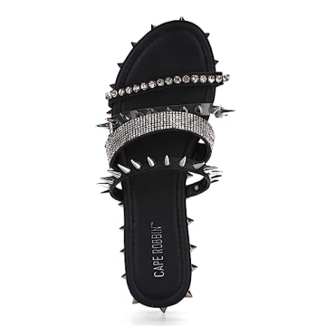 Cape Robbin Xtreme Studded Womens Sandals - Fashion Slides for Women with Spikes - Comfortable Slip-On Flat Sandals for Women - Summer Sandals for Women 2024 - Black Size 8