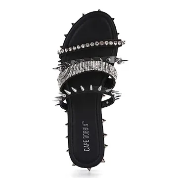 Cape Robbin Xtreme Studded Womens Sandals - Fashion Slides for Women with Spikes - Comfortable Slip-On Flat Sandals for Women - Summer Sandals for Women 2024 - Black Size 8