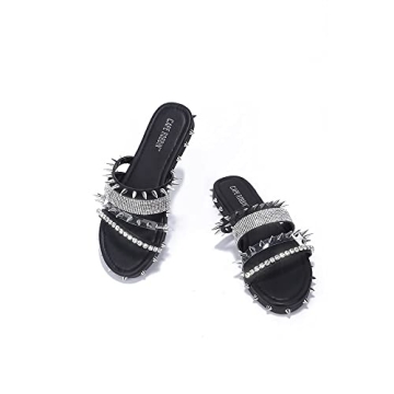 Cape Robbin Xtreme Studded Womens Sandals - Fashion Slides for Women with Spikes - Comfortable Slip-On Flat Sandals for Women - Summer Sandals for Women 2024 - Black Size 8