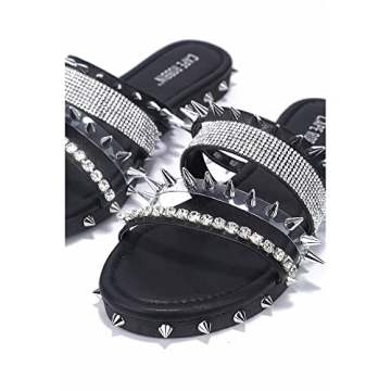 Cape Robbin Xtreme Studded Womens Sandals - Fashion Slides for Women with Spikes - Comfortable Slip-On Flat Sandals for Women - Summer Sandals for Women 2024 - Black Size 8