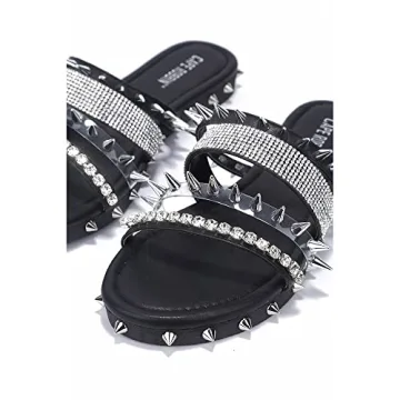 Cape Robbin Xtreme Studded Womens Sandals - Fashion Slides for Women with Spikes - Comfortable Slip-On Flat Sandals for Women - Summer Sandals for Women 2024 - Black Size 8