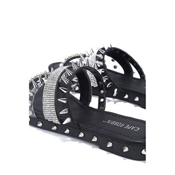 Cape Robbin Xtreme Studded Womens Sandals - Fashion Slides for Women with Spikes - Comfortable Slip-On Flat Sandals for Women - Summer Sandals for Women 2024 - Black Size 8