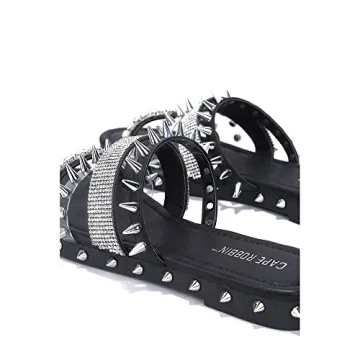 Cape Robbin Xtreme Studded Womens Sandals - Fashion Slides for Women with Spikes - Comfortable Slip-On Flat Sandals for Women - Summer Sandals for Women 2024 - Black Size 8