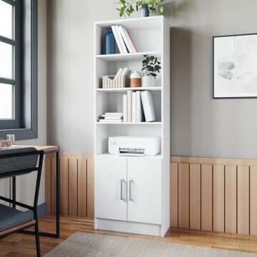 Manhattan Comfort Catarina Bookshelf Cabinet with Display Shelves and Doors for Hidden Storage, 71" ...