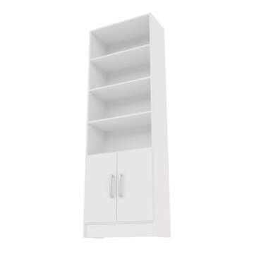 Manhattan Comfort Catarina Bookshelf Cabinet with Display Shelves and Doors for Hidden Storage, 71" Tall Bookcase, Easy Assembly, Stylish and Functional, Mid Century Modern Furniture, White