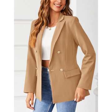 Hdieso Womens Solid Color Casual Long Sleeve Lapel Button Blazer Jacket Khaki