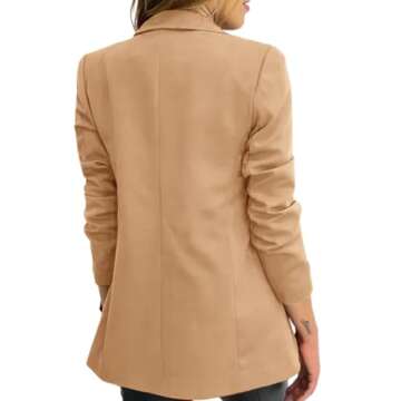 Hdieso Womens Solid Color Casual Long Sleeve Lapel Button Blazer Jacket Khaki