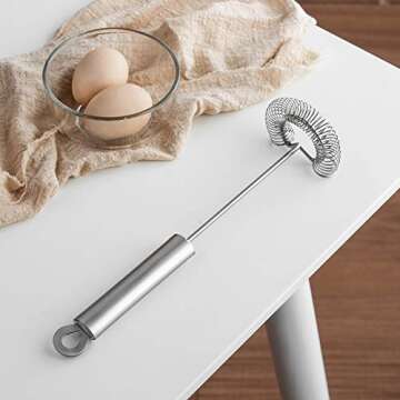 FLYINGSEA Stainless Steel Whisk, 11 x 3.15 inches, Ergonomic Handle, Dishwasher Safe, Silver