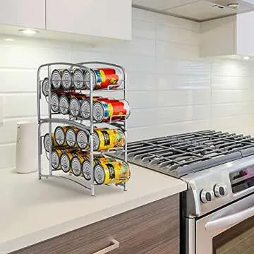 Bextsrack Soda Can Organizer for Refrigerator, 2 Pack Stackable Beverage Can Dispenser Rack for Fridge, Freezer, Kitchen, Countertop, Cabinet, Holds up to 24 Cans, Silver