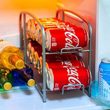 Bextsrack Soda Can Organizer for Refrigerator, 2 Pack Stackable Beverage Can Dispenser Rack for Fridge, Freezer, Kitchen, Countertop, Cabinet, Holds up to 24 Cans, Silver