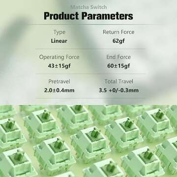 Feker Matcha Switches - 5 Pin Mechanical Keyboard Linear Switches, 60cN Force Pre Lubed (45PCS)