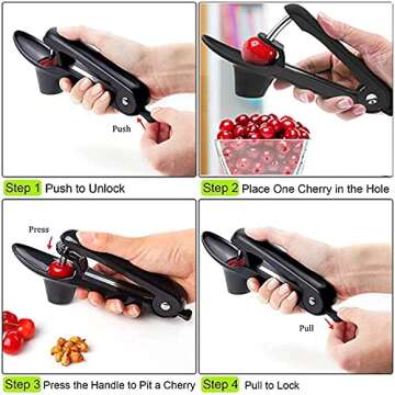 Cherry Pitter,Cherry Seed Remover Olives Pitter Tool with Space-Saving Lock Design,Multi-Function Fruit Pit Remover for Making Cherry Jam ( Stainless Steel / Heavy-Duty)