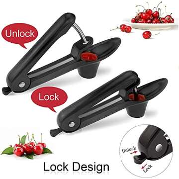 Cherry Pitter,Cherry Seed Remover Olives Pitter Tool with Space-Saving Lock Design,Multi-Function Fruit Pit Remover for Making Cherry Jam ( Stainless Steel / Heavy-Duty)