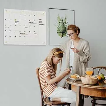 Glass Golden Monthly Dry Erase Calendar Whiteboard for Wall, 17" x 23", Frameless Large Monthly Planner Menu White Board for Home Kitchen, Office, 4 Wet Erase Markers Included, Yeoux