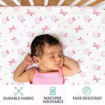 The Peanutshell 4-Pack Fitted Crib Sheet Set - Super Soft & Breathable Baby Girl Crib Sheets, Nursery Decor, Fit for Standard Mattress Cover- Butterfly