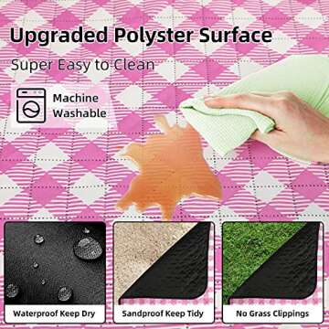 ZAZE Picnic Blanket Waterproof Sandproof, 80''x80'' 3-Layer Cute Compact Extra Large Machine Washable Foldable Beach Mat, Big XL Outdoor Blankets for Spring Summer Camping, Park, Grass(Pink and White)