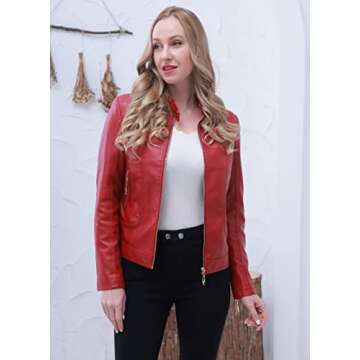 Women's Trendy Faux Leather Jacket Moto Short Jacket Fashion PU Jacket Coat