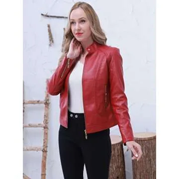 Women's Trendy Faux Leather Jacket Moto Short Jacket Fashion PU Jacket Coat