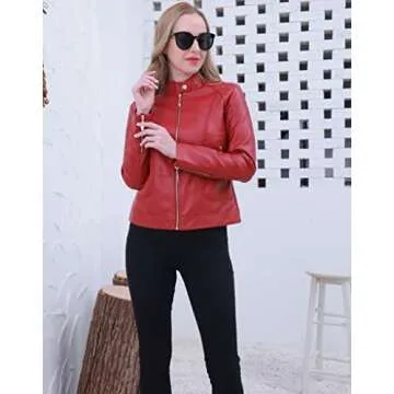 Women's Trendy Faux Leather Jacket Moto Short Jacket Fashion PU Jacket Coat