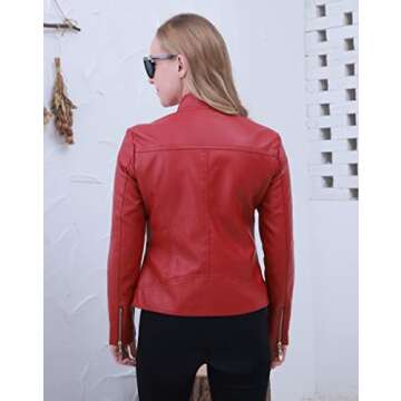 Women's Trendy Faux Leather Jacket Moto Short Jacket Fashion PU Jacket Coat