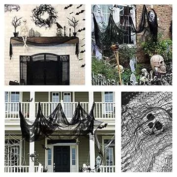 Qtisky Set of 5 Halloween Creepy Cloth Decoration, Black Scary Halloween Gauze Cloth Decor (72 x 30 in), Indoor Outdoor Spooky Halloween Decorations for Home Wall Yard Party Supplies