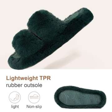 FamilyFairy Fluffy Faux Fur Open Toe Slippers for Women