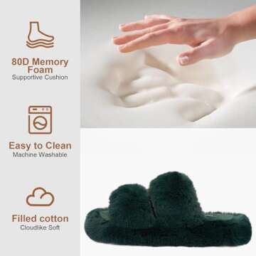 FamilyFairy Fluffy Faux Fur Open Toe Slippers for Women