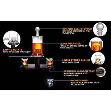 Misshapen Golf Themed Alcohol Decanter - Set of 2 Golf Glasses & a Stylish Whisky Decanter - Enjoy Scotch, Bourbon, Whiskey, Vodka or your Favorite Drinks in Style