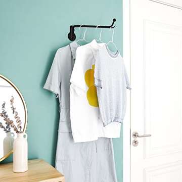 Mkono Wall Mounted Clothes Hanger Rack with Swing Arm Holder Valet Hook Metal Hanging Drying Rack Space Saving for Closet Organizer Laundry Room Bathroom Bedroom, 2 Pack, Black