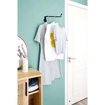 Mkono Wall Mounted Clothes Hanger Rack with Swing Arm Holder Valet Hook Metal Hanging Drying Rack Space Saving for Closet Organizer Laundry Room Bathroom Bedroom, 2 Pack, Black