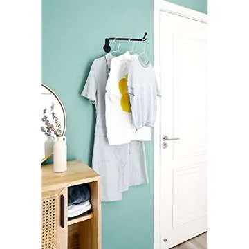 Mkono Wall Mounted Clothes Hanger Rack with Swing Arm Holder Valet Hook Metal Hanging Drying Rack Space Saving for Closet Organizer Laundry Room Bathroom Bedroom, 2 Pack, Black