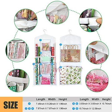 SumDirect Double-Sided Gift Wrap Organizer - White Hanging Wrapping Paper Gift Bag Storage Holder Pockets