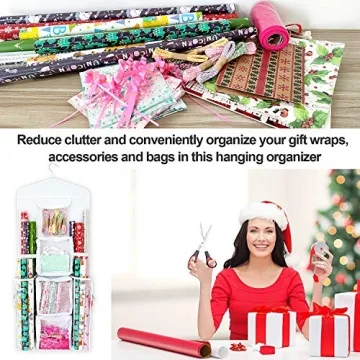 SumDirect Double-Sided Gift Wrap Organizer - White Hanging Wrapping Paper Gift Bag Storage Holder Pockets