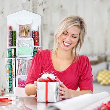 SumDirect Double-Sided Gift Wrap Organizer - White Hanging Wrapping Paper Gift Bag Storage Holder Pockets