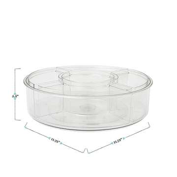 Martha Stewart Brody Divided Lazy Susan Organizer with 5 Removable Bins, Plastic 360° Rotating Desk Storage Organizer, 12 Inch, Clear