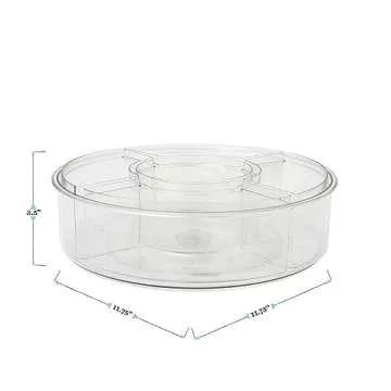 Martha Stewart Brody Divided Lazy Susan Organizer with 5 Removable Bins, Plastic 360° Rotating Desk Storage Organizer, 12 Inch, Clear