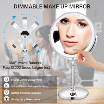 AMZTOLIFE Lighted 10X Makeup Mirror with Adjustable Brightness