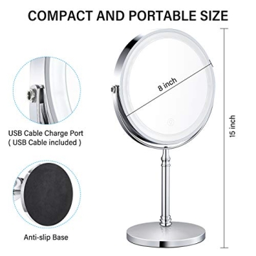 AMZTOLIFE Lighted 10X Makeup Mirror with Adjustable Brightness