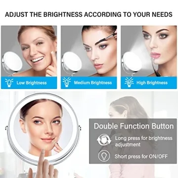 AMZTOLIFE Lighted 10X Makeup Mirror with Adjustable Brightness