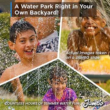 JAMBO 16Ft Premium 3 Lane Slip Splash and Slide with Bodyboards, Heavy Duty Water Slide- Advanced 3-Way Sprinkler System, Splash Mat Splash Pad Backyard Waterslide Outdoor Water Toys n Slides for Kids