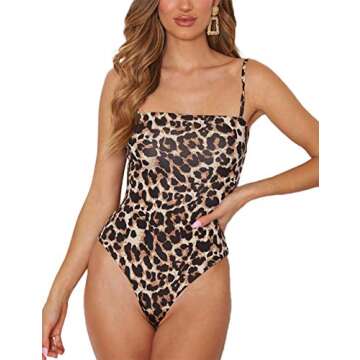 Queen.M Women's Sexy Bodysuit Leopard Spaghetti Strap Cami Leotard Top Sleeveless Bodycon Jumpsuit Onesie Romper (Leopard, S)